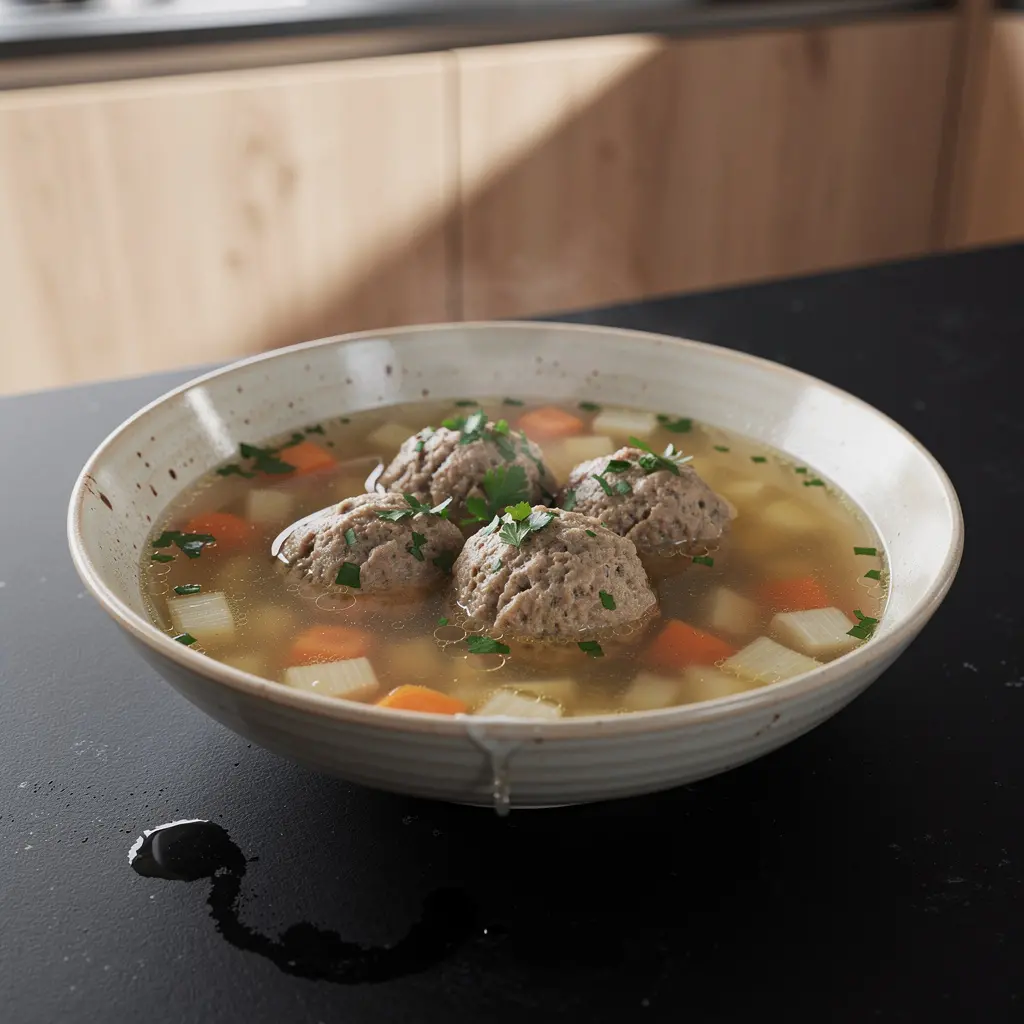Soupe allemande aux quenelles de foie (Leberknödelsuppe)