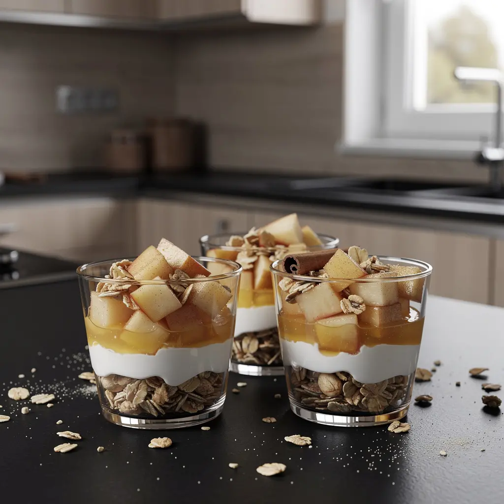 Dessert allemand au yaourt, aux pommes et à la granola croustillante