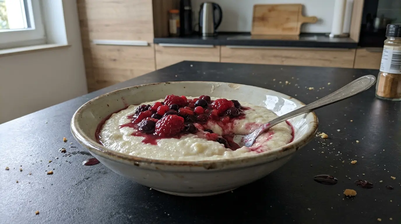 German Semolina Dessert Grießbrei with Fruit Sauce