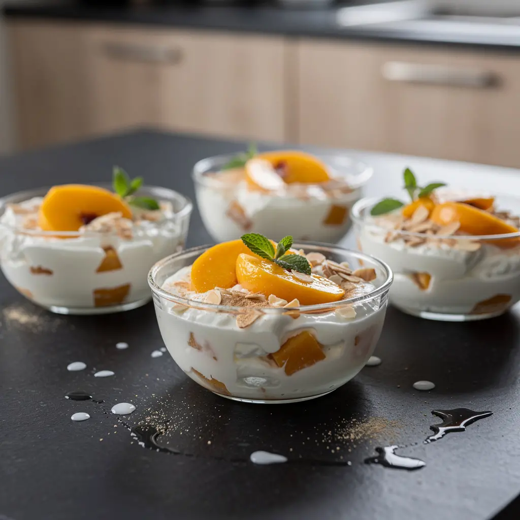 Dessert allemand au quark et aux pêches (Quark mit Pfirsichen)