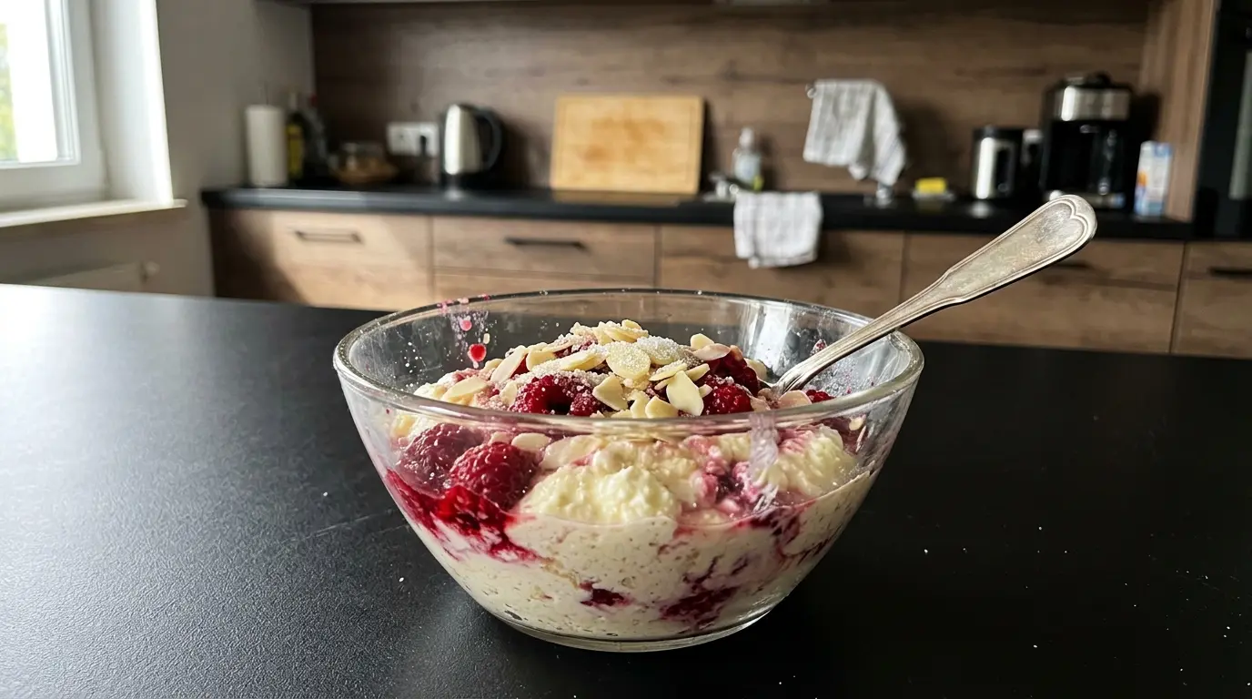 German Quark Dessert with Raspberries