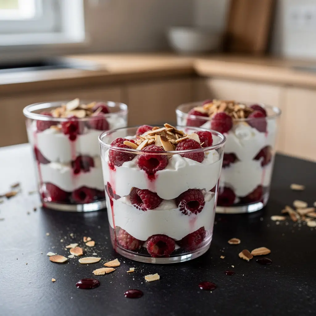 Dessert allemand au quark et aux framboises (Quark mit Himbeeren)