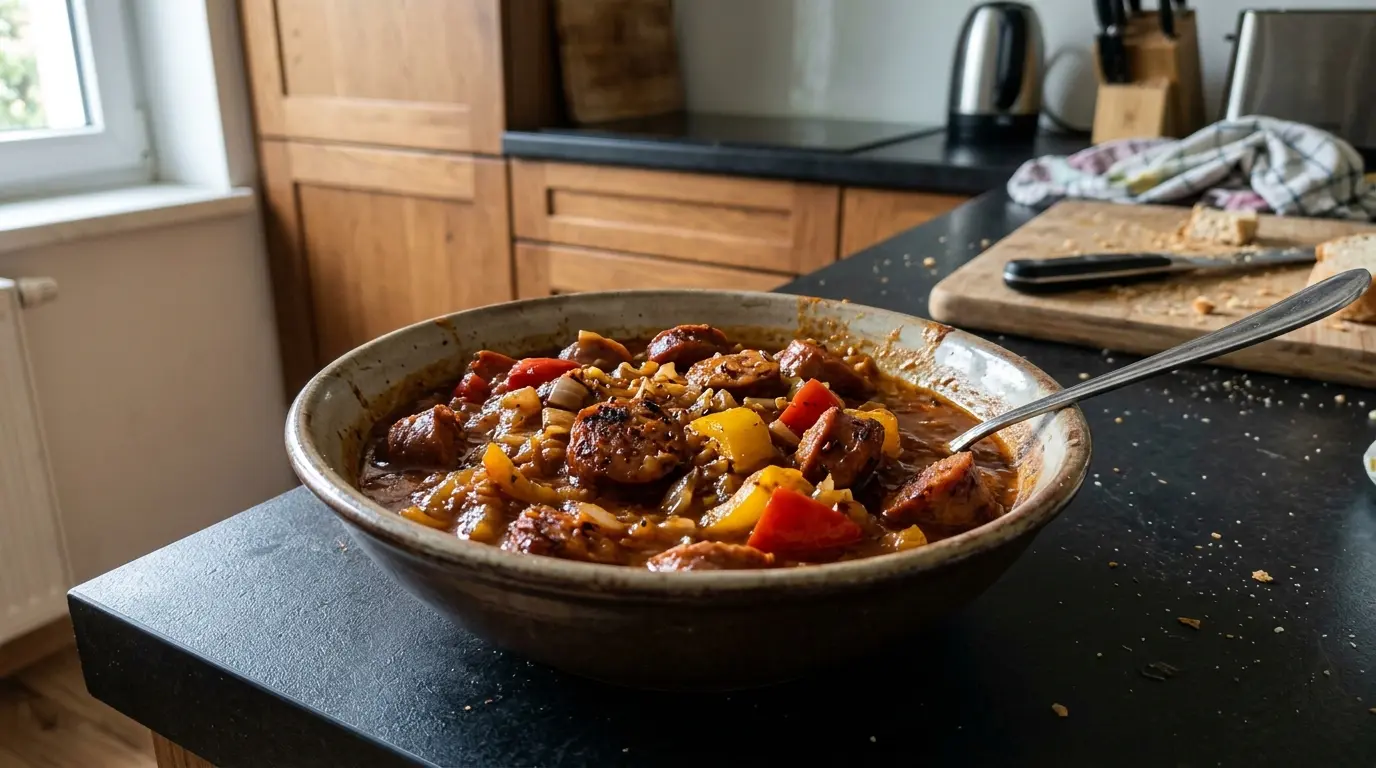 Niemiecki gulasz z kiełbasą i papryką Wurstgulasch