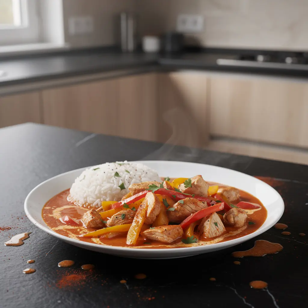 Gulasch tedesco di pollo e peperoni Hähnchen-Paprika-Gulasch