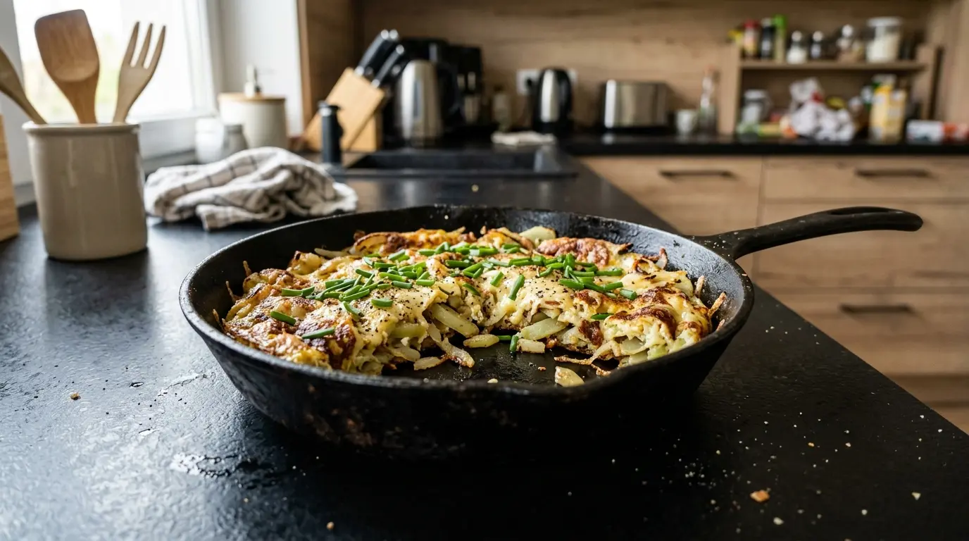 Niemiecki omlet z kalarepą i serem z patelni