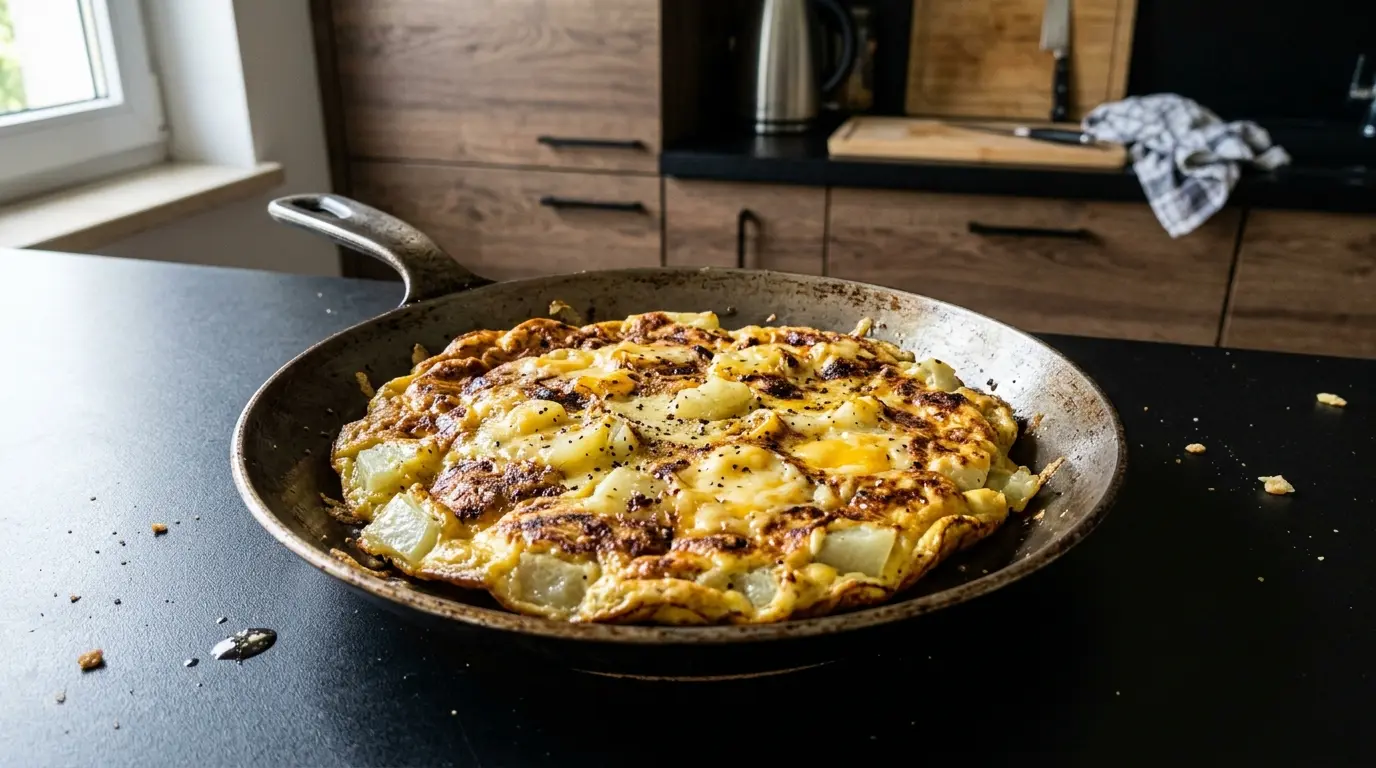 Niemiecki omlet z kalarepą i serem z patelni