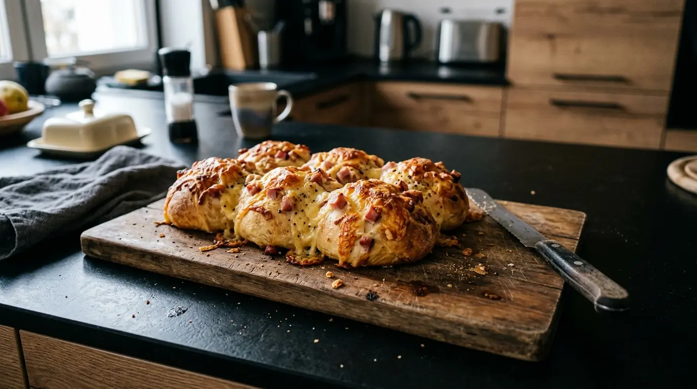 Niemieckie bułki zapiekane z serem i szynką Käsebrötchen