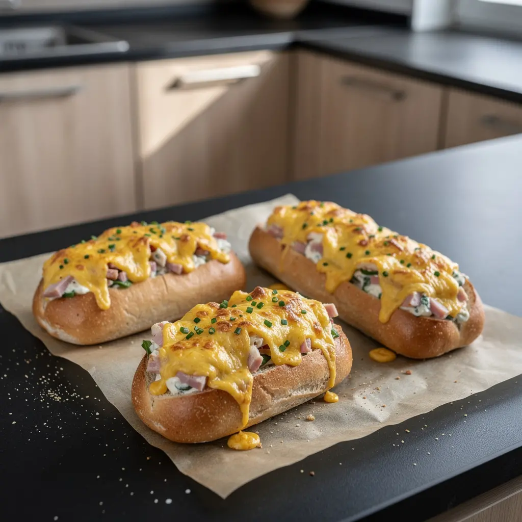 Petits pains allemands gratinés au fromage et au jambon Käsebrötchen