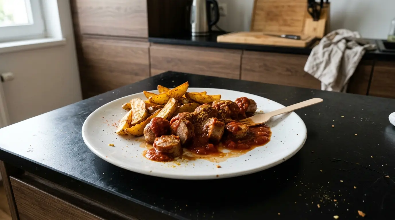 Niemieckie currywurst z sosem pomidorowo-curry