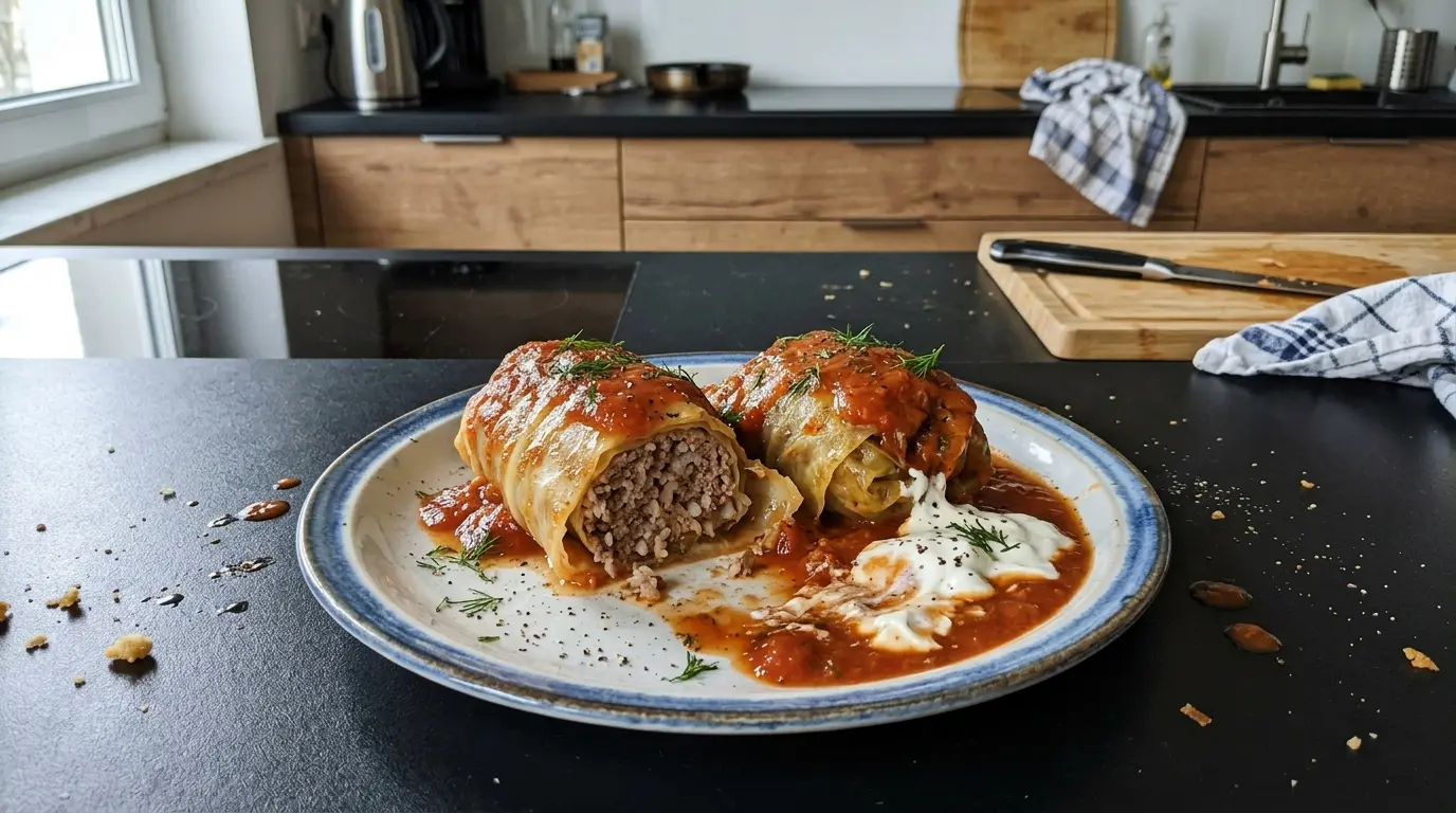 Niemieckie gołąbki z mięsem i ryżem Kohlrouladen