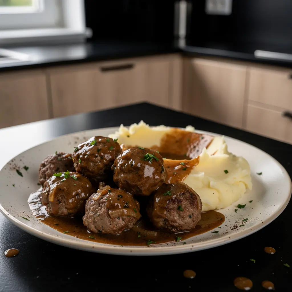 Polpette di vitello alla tedesca in salsa di arrosto