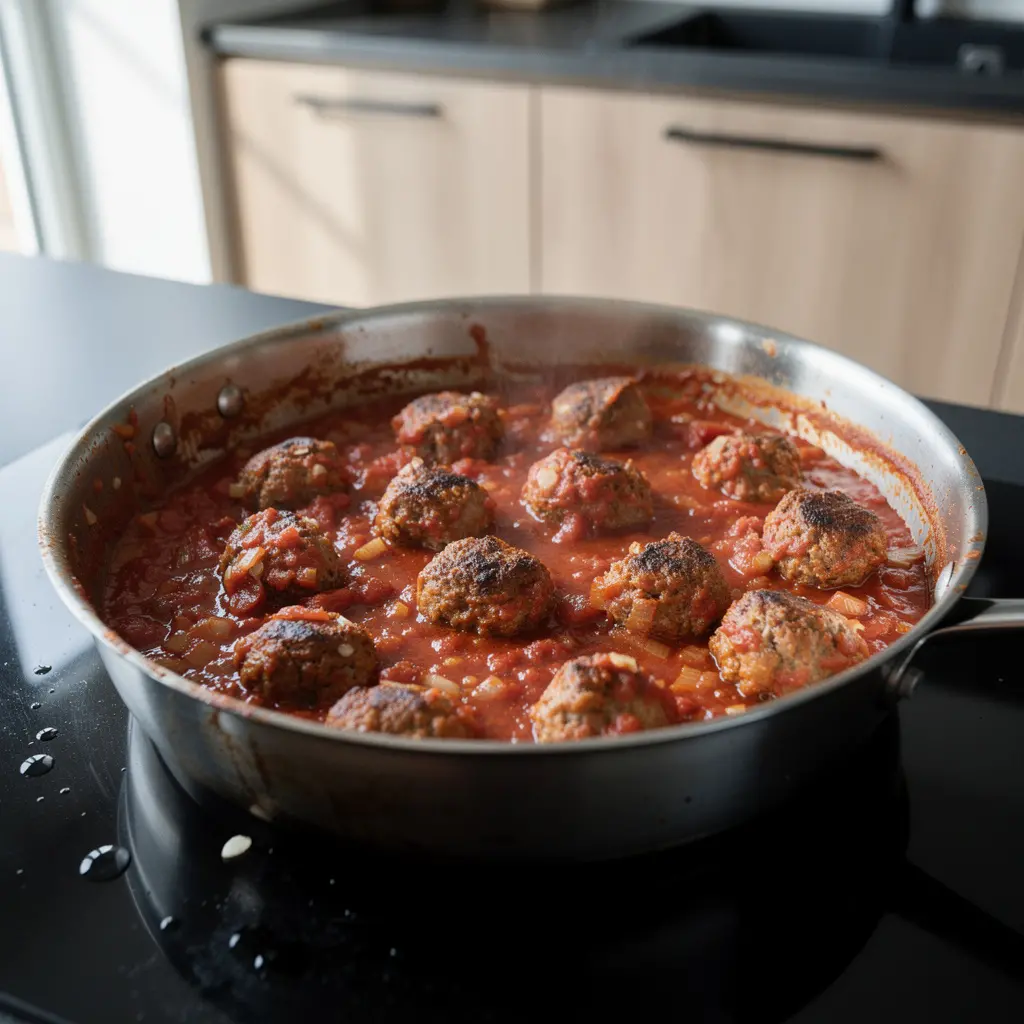 Polpette tedesche in salsa di pomodoro Frikadellen