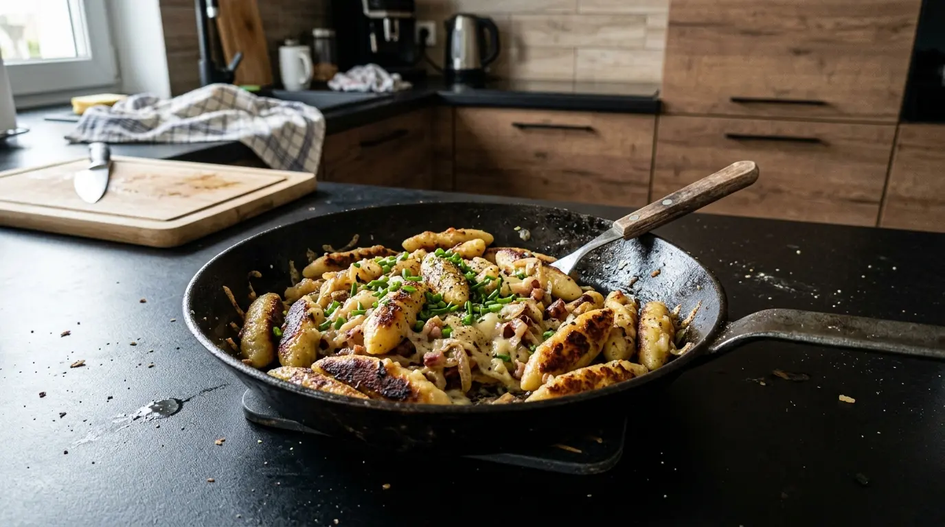 Niemieckie kluseczki serowe Schupfnudeln z patelni