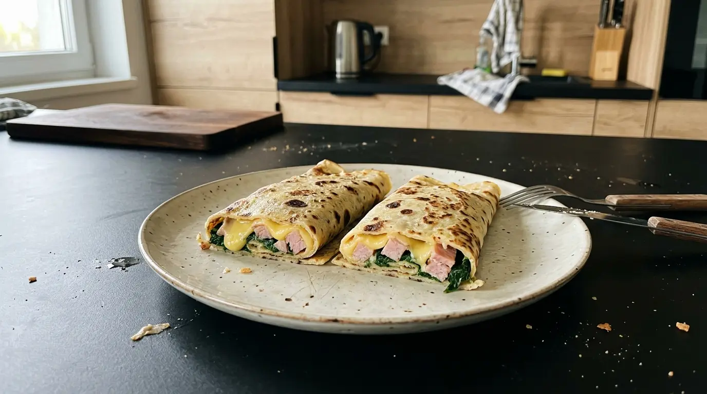 Niemieckie naleśniki z szynką, serem i szpinakiem