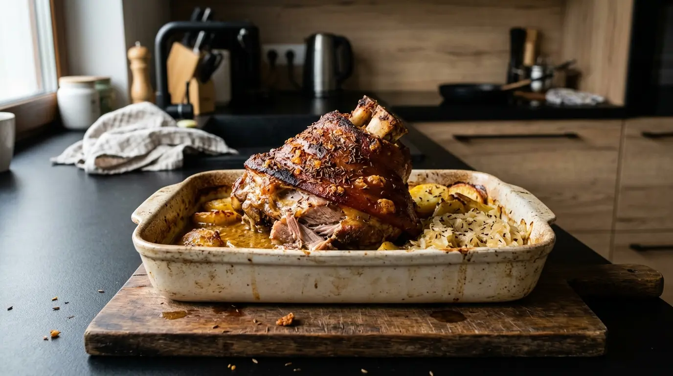 Niemieckie pieczone golonko z piwem i kminkiem