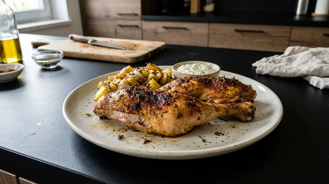 Niemieckie pieczone udka z kurczaka Hähnchenschenkel