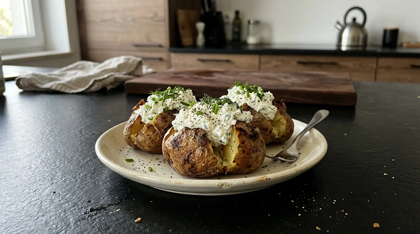 Niemieckie pieczone ziemniaki z twarogiem i ziołami Ofenkartoffeln