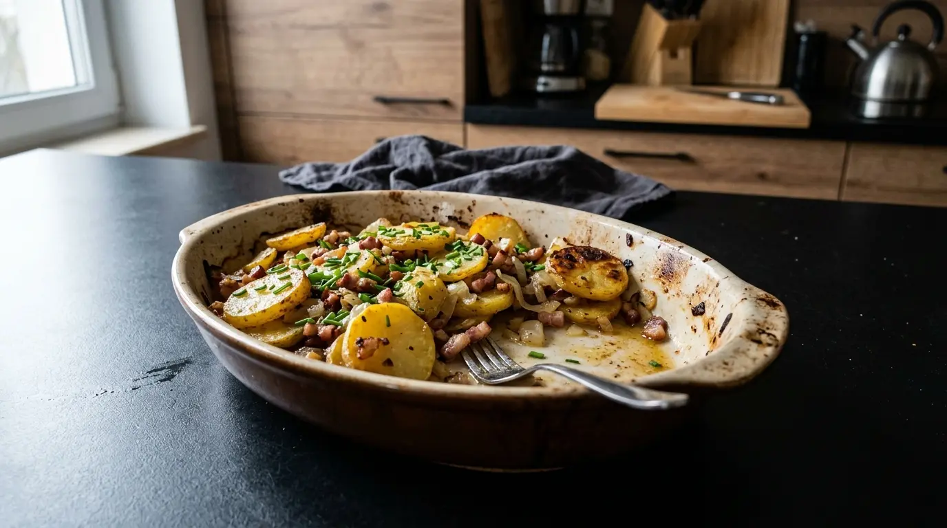 Niemieckie zapiekane ziemniaki z boczkiem Bauernkartoffeln z piekarnika