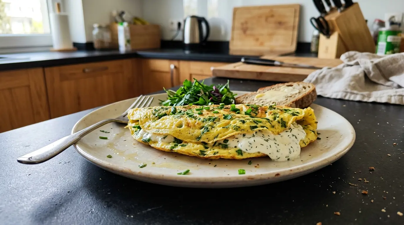 Omelette aux herbes et fromage frais – puszysty omlet ziołowy z serkiem śmietankowym