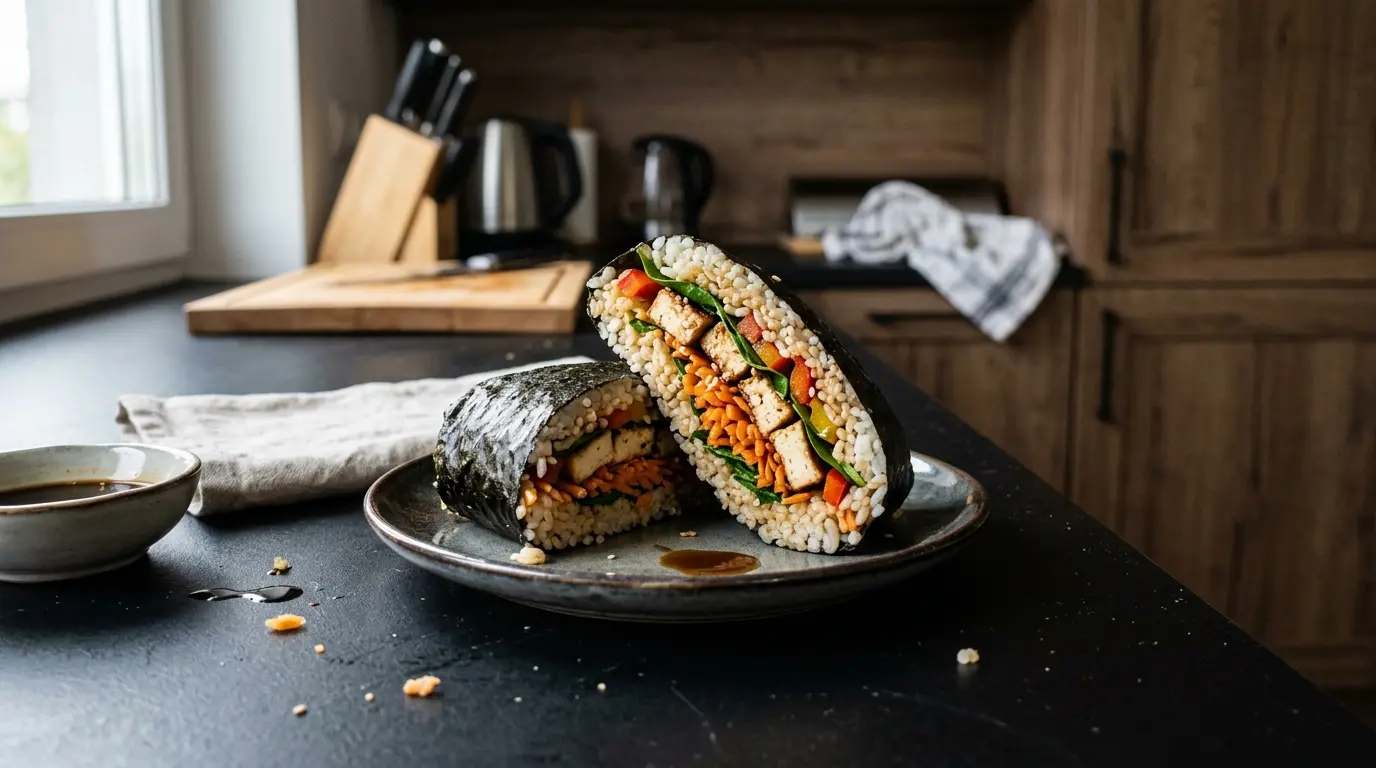 Onigirazu z warzywami i tofu