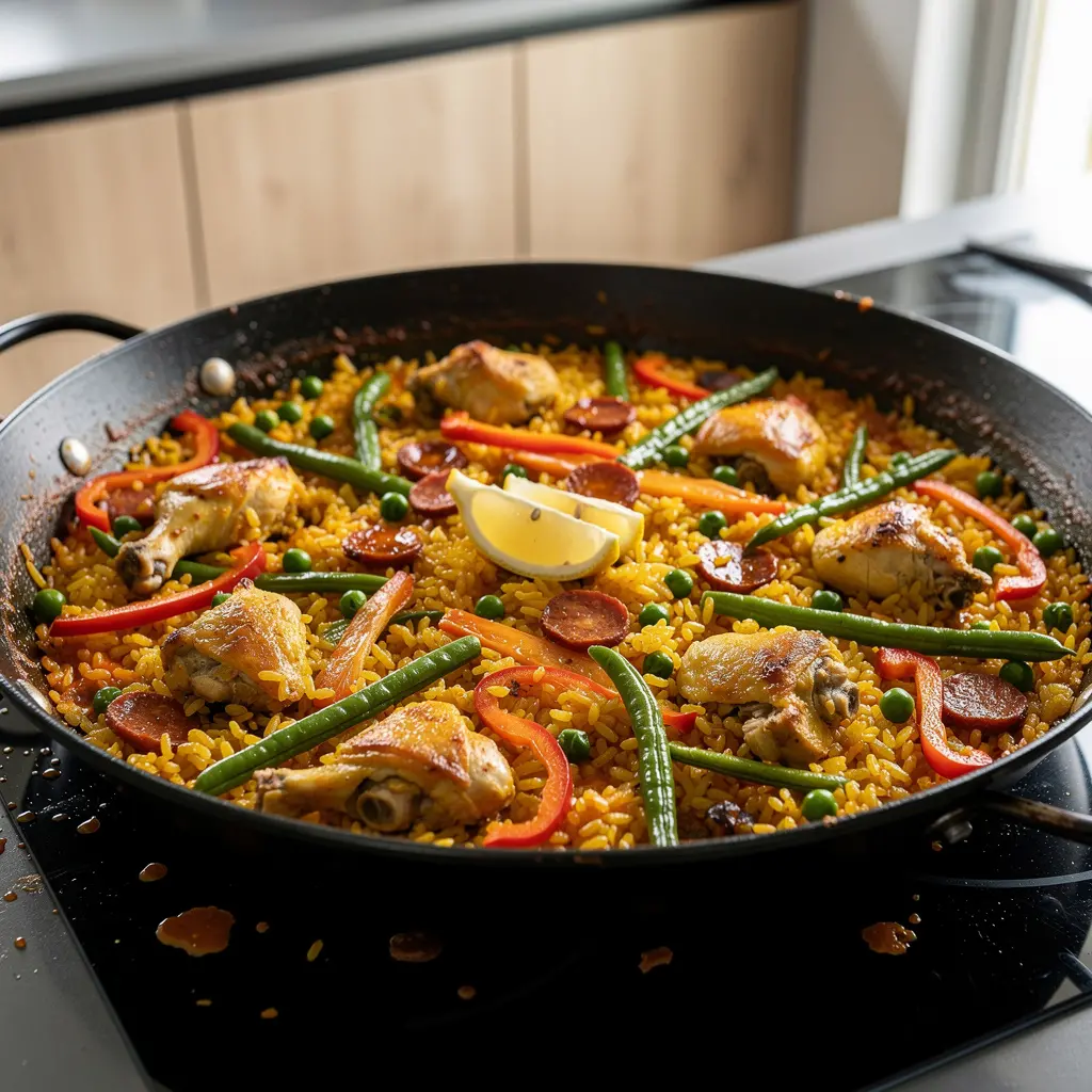 Paella z kurczakiem i chorizo