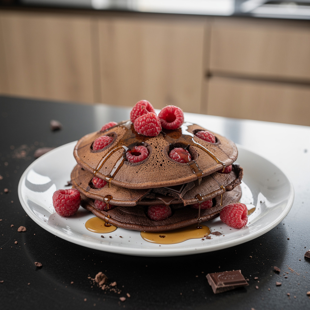 Pancakes czekoladowe z malinami