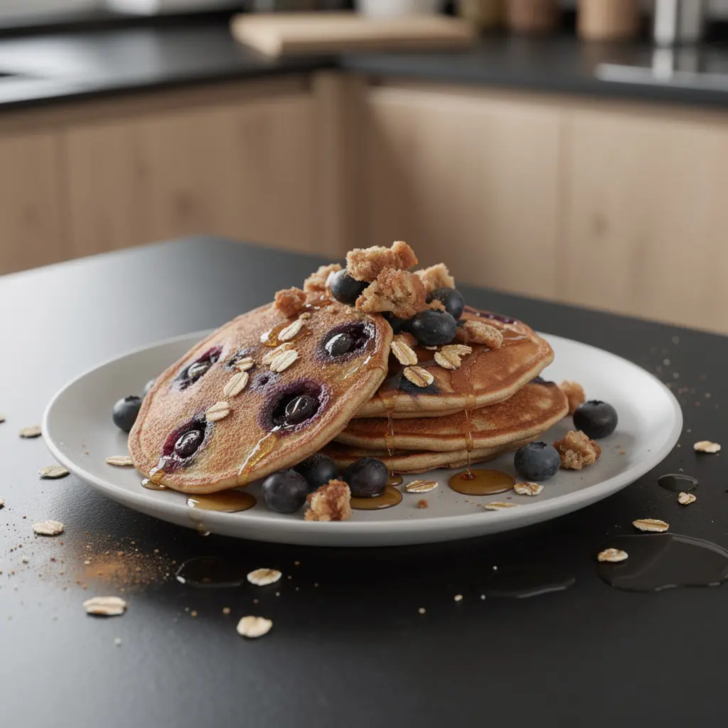 Pancakes mit Heidelbeeren und Haferstreusel