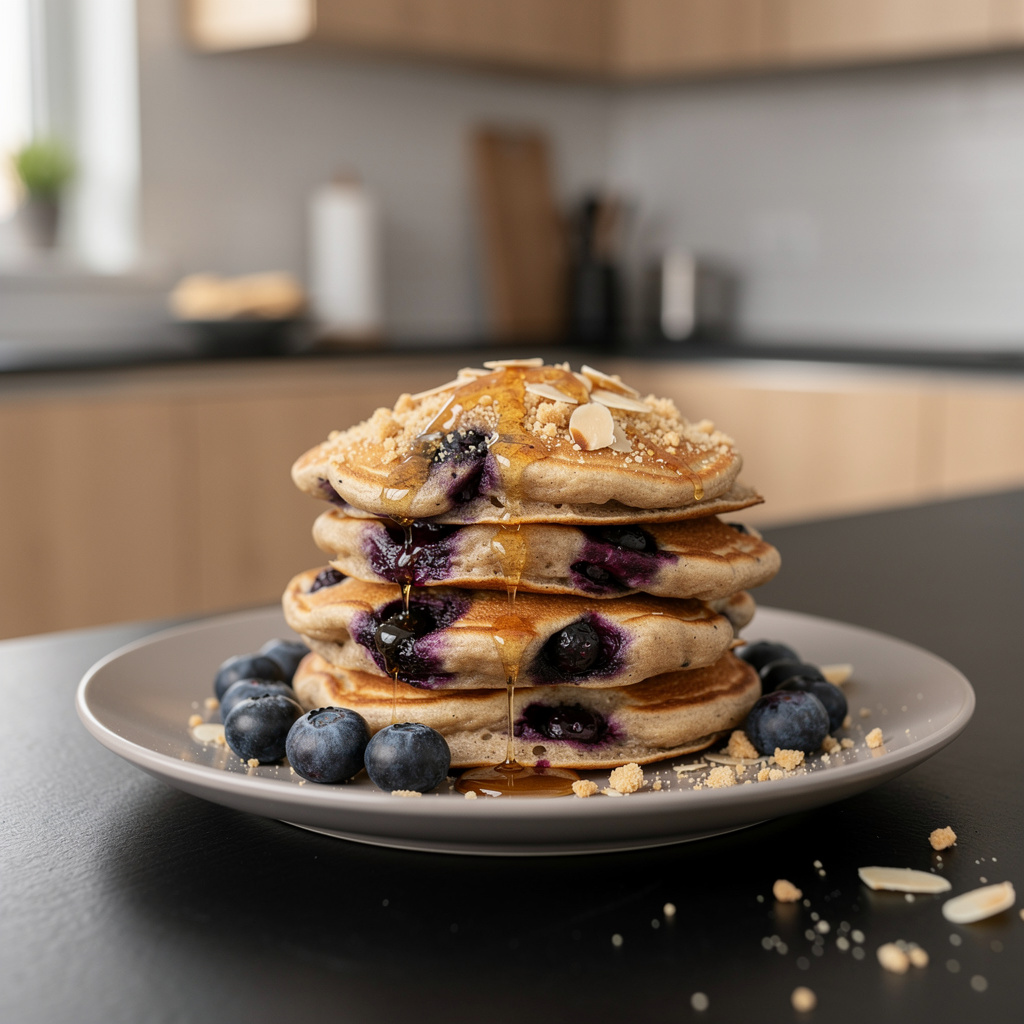 Pancakes with Blueberries and Almond Crumble
