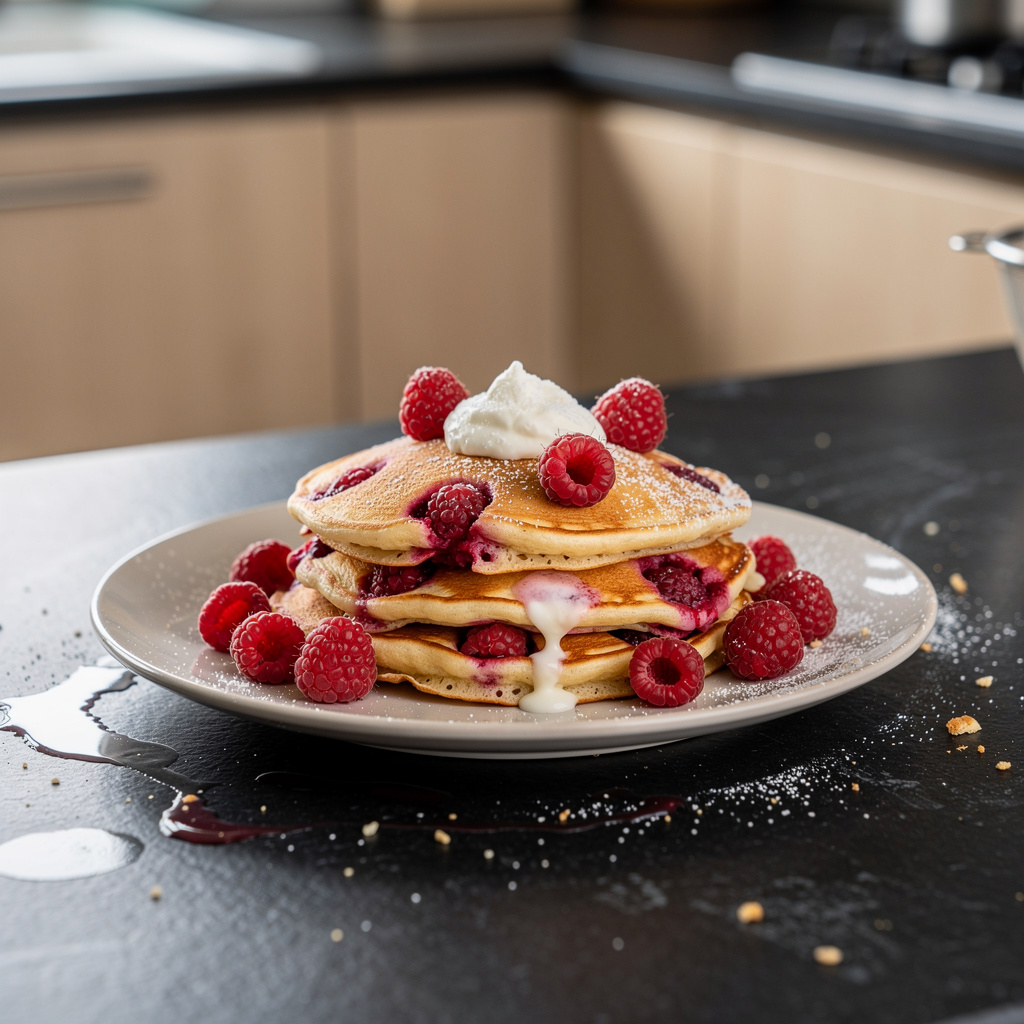 Pancakes with Raspberries and White Chocolate