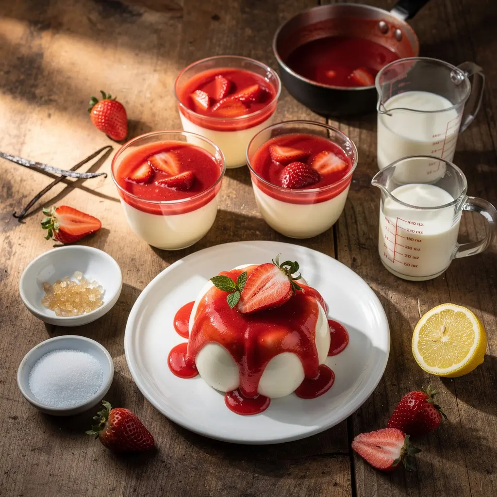 Vanille-Panna-Cotta mit Erdbeersauce