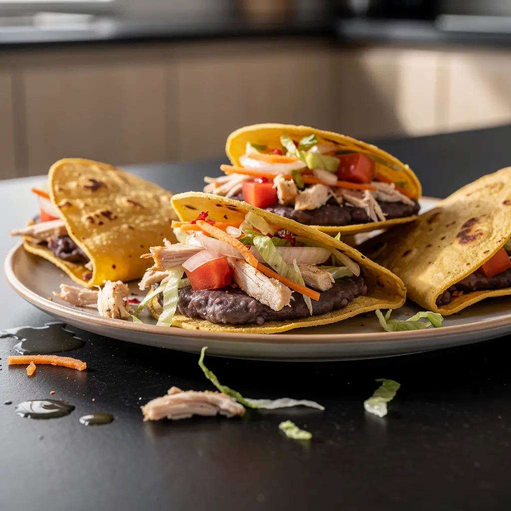 Panuchos – tortillas fritas rellenas de frijoles con pollo