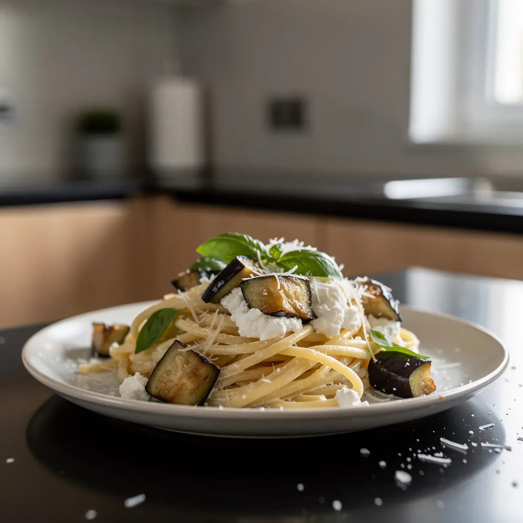 Pasta alla Norma bianca z ricottą i cytryną