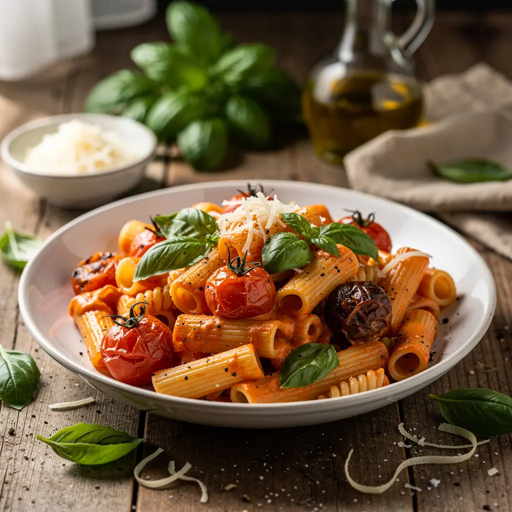 Pasta z kremowym sosem z pieczonych pomidorów i mascarpone