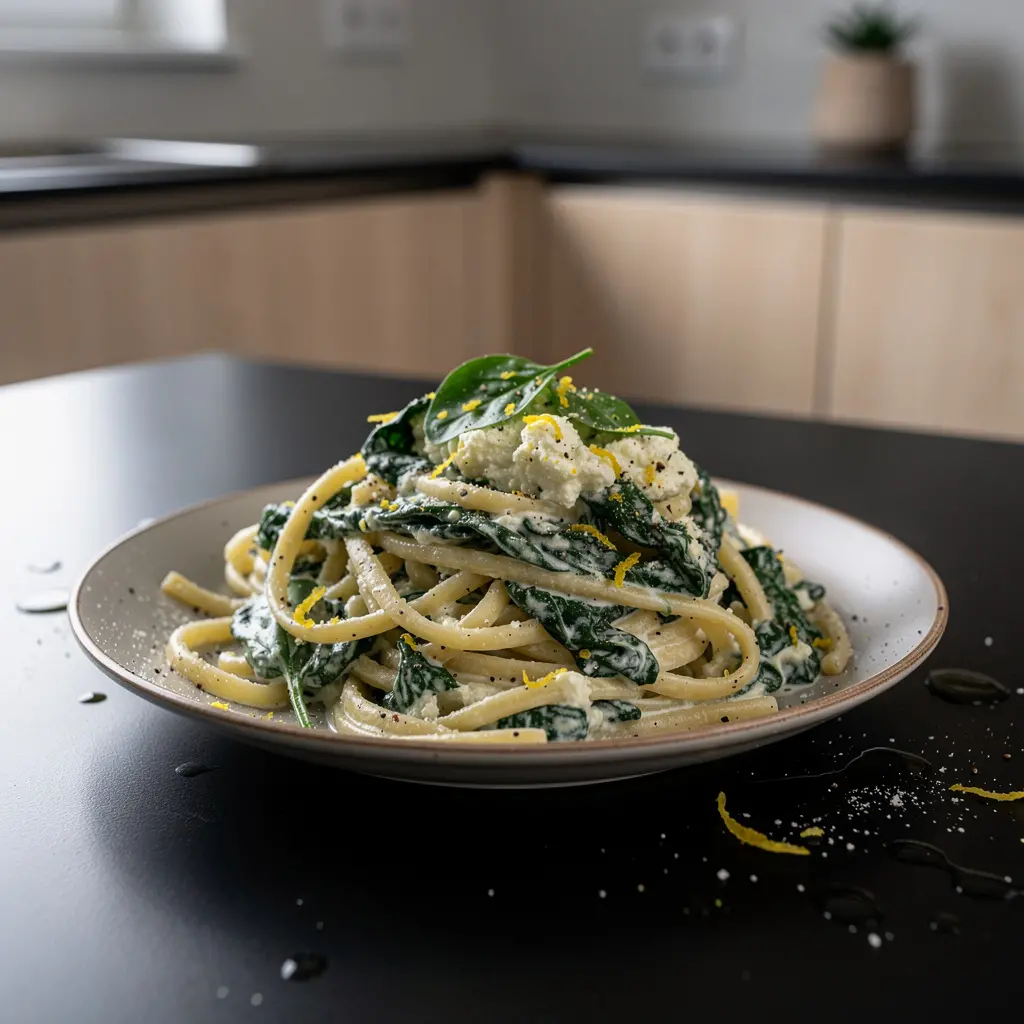Pasta z kremowym sosem z ricotty i szpinaku