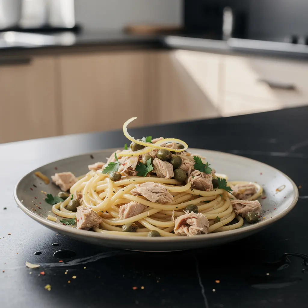 Pasta z tuńczykiem, cytryną i kaparami