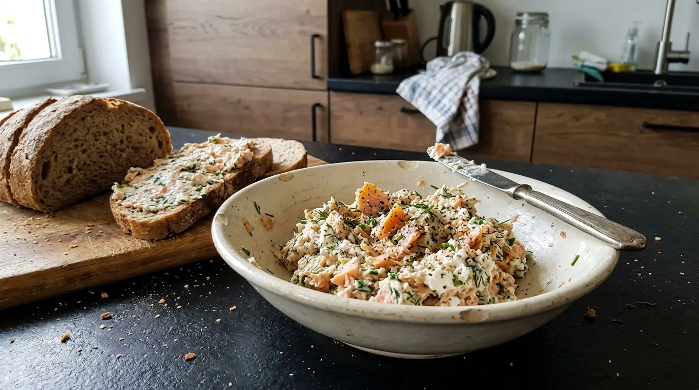Aufstrich aus geräuchertem Lachs und Quark für Brote
