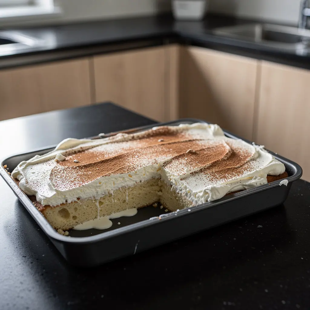 Pastel de tres leches Mexican‑style with cinnamon