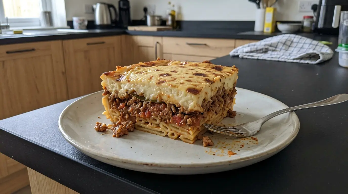 Pastitsio – grecka zapiekanka makaronowa z mięsem i beszamelem