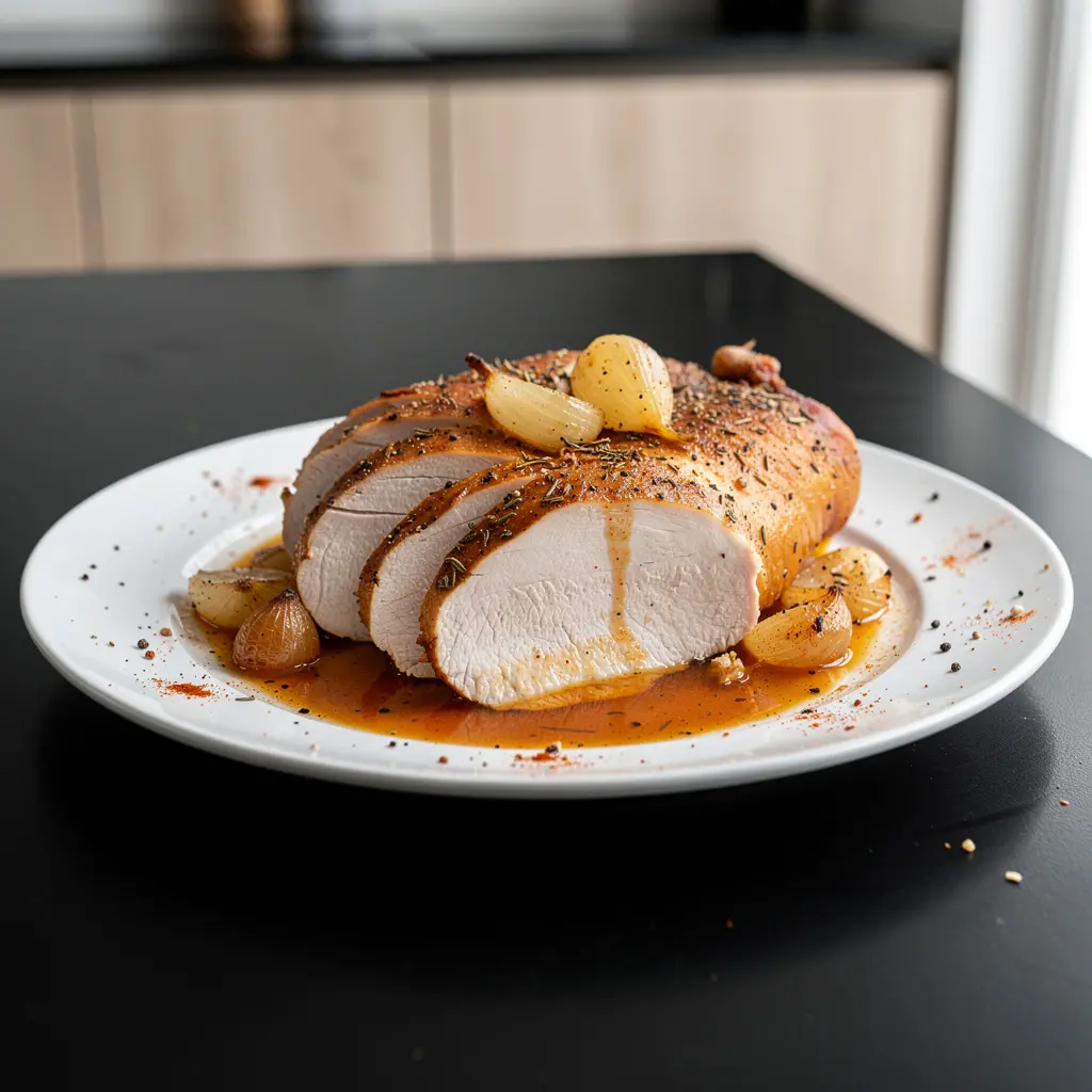 Pieczeń z indyka z majerankiem i czosnkiem