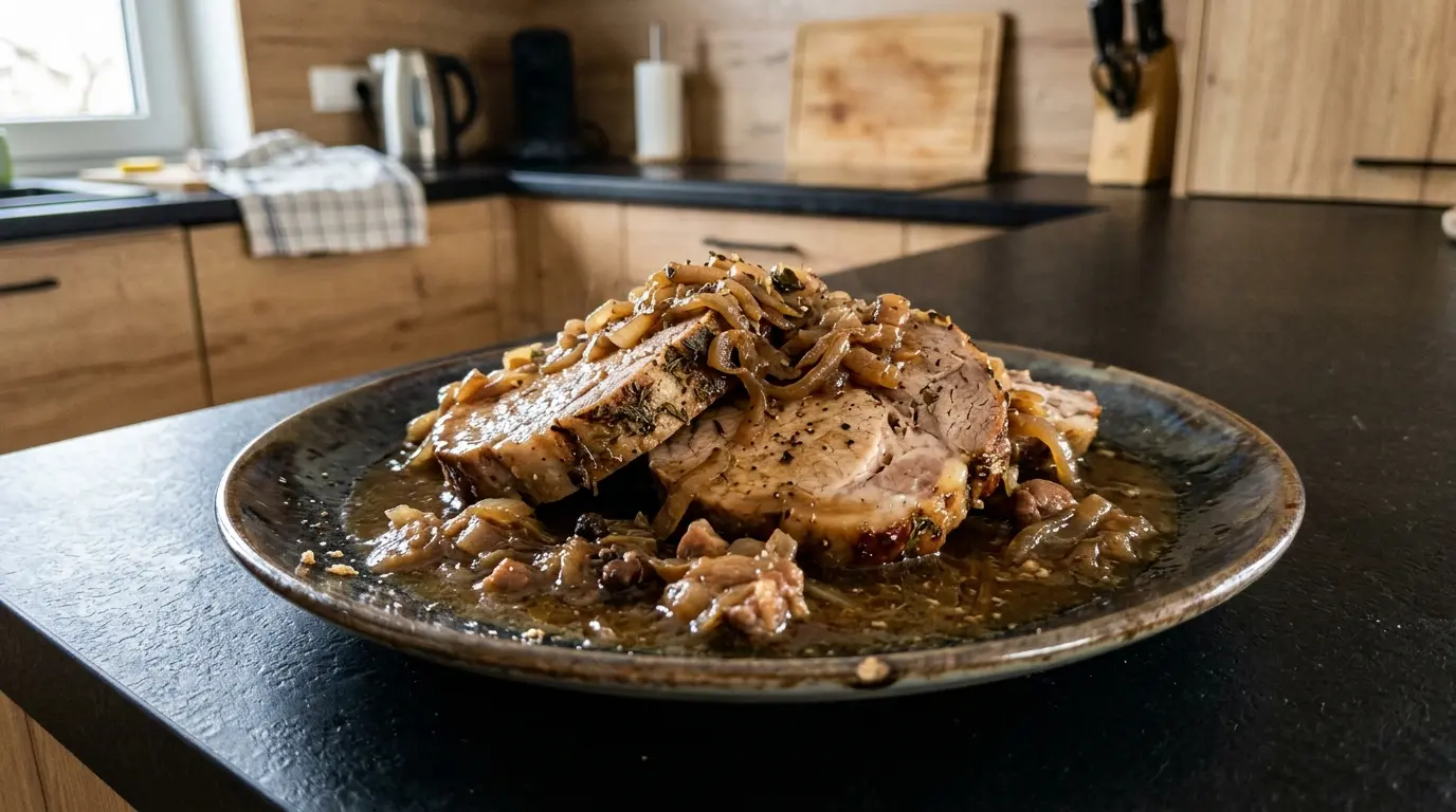 Pieczeń z łopatki wieprzowej z cebulą i majerankiem