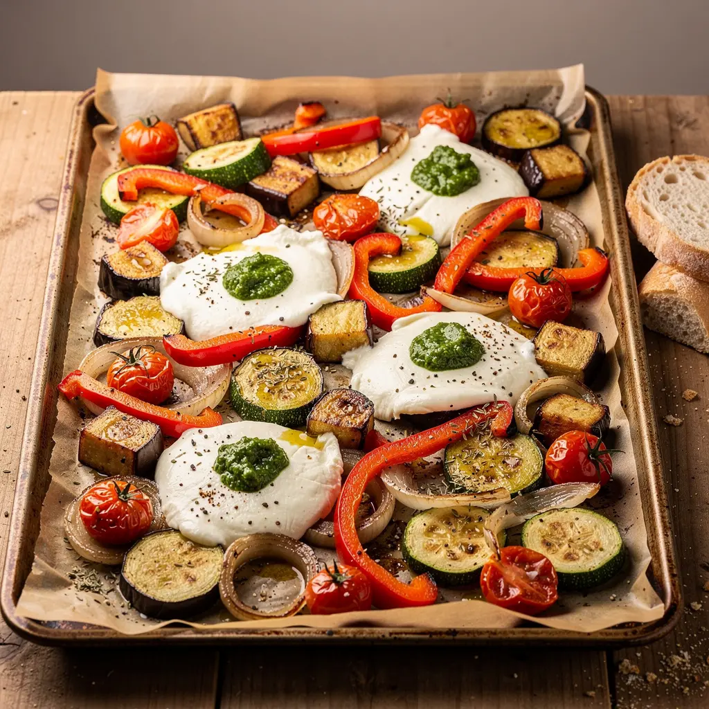 Pieczone warzywa po włosku z mozzarellą i pesto