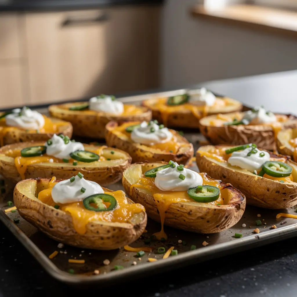 Pieczone ziemniaki łódeczki z serem i jalapeño