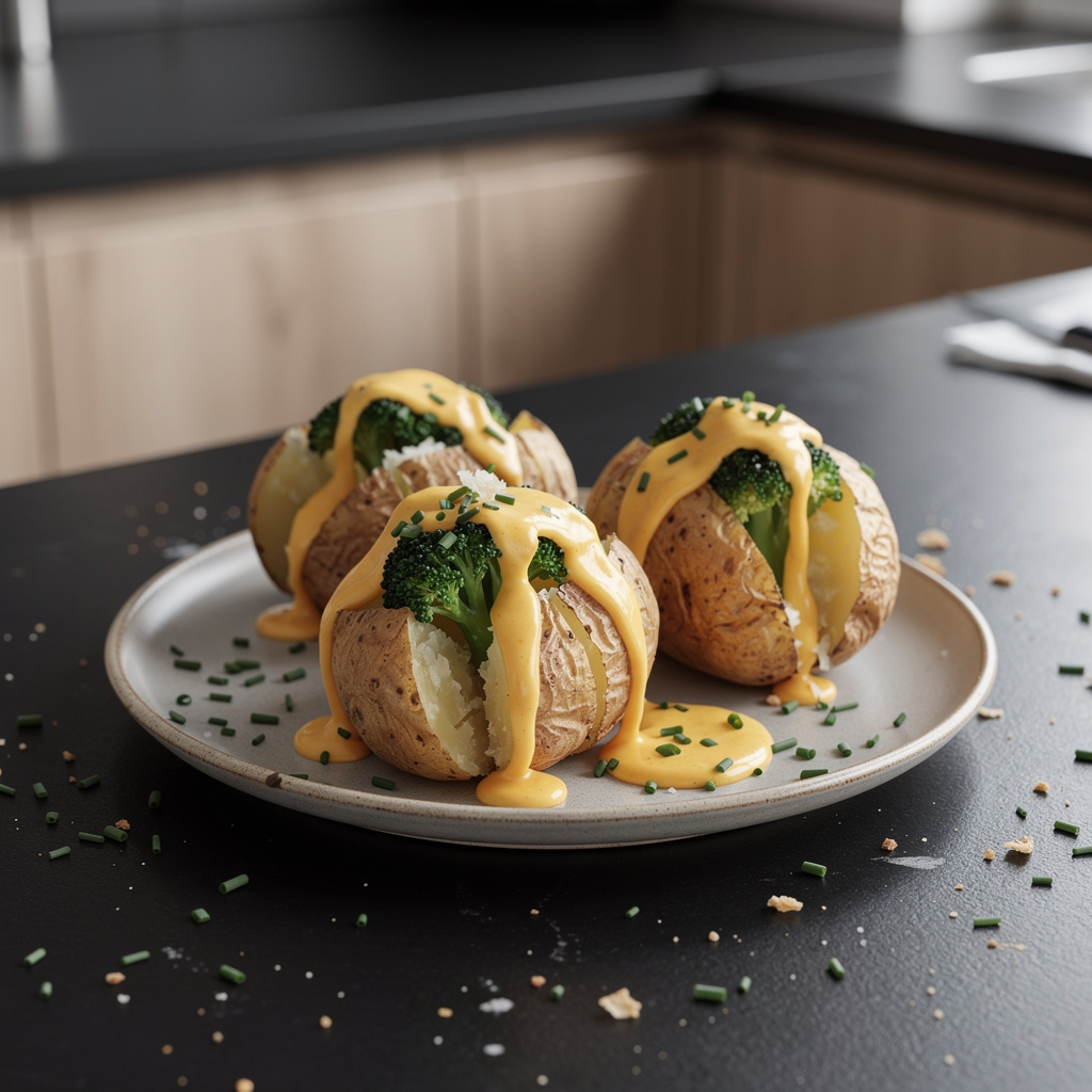Patatas asadas con brócoli y salsa de queso