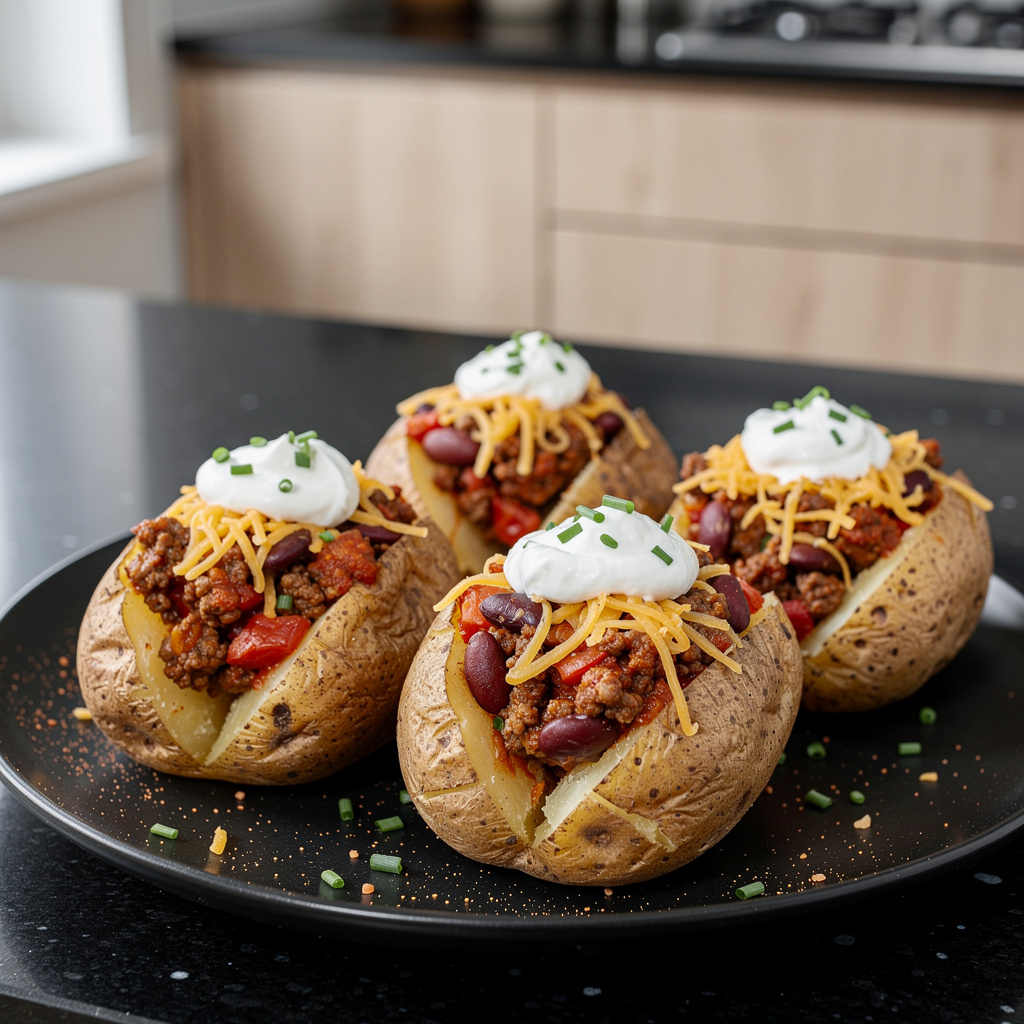 Patatas asadas con chili y queso al estilo americano