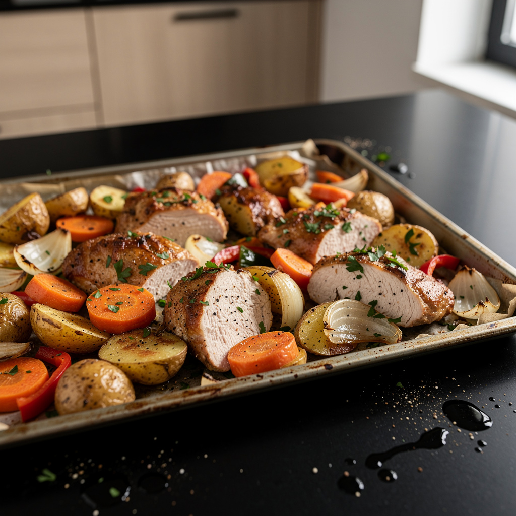 Roasted Potatoes with Turkey and Sheet Pan Vegetables