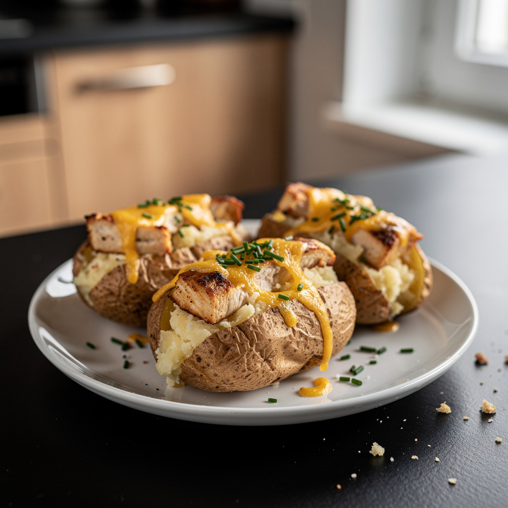 Patatas asadas con pollo y queso al estilo americano