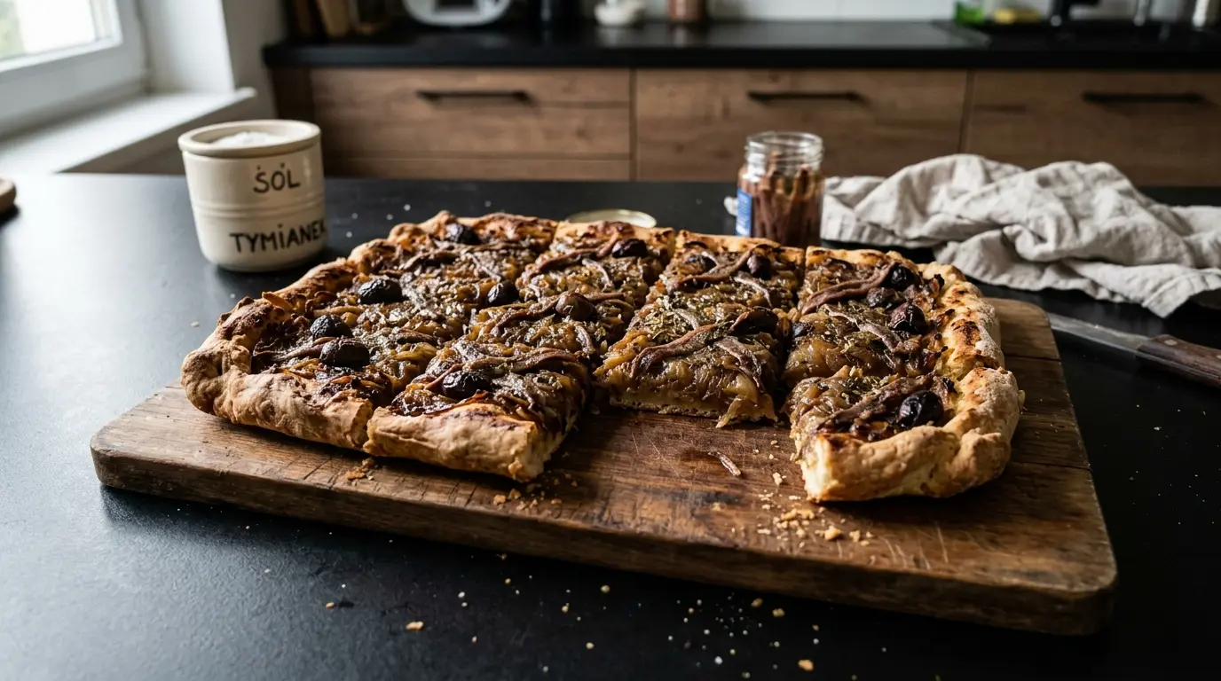 Pissaladière – prowansalska tarta z cebulą, anchois i oliwkami