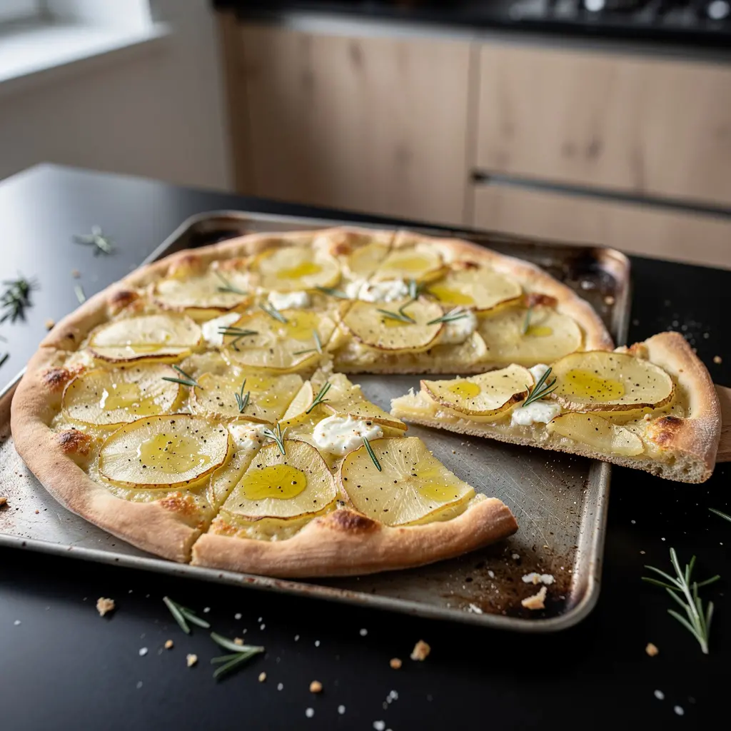 Pizza bianca z ziemniakami, rozmarynem i mozzarellą