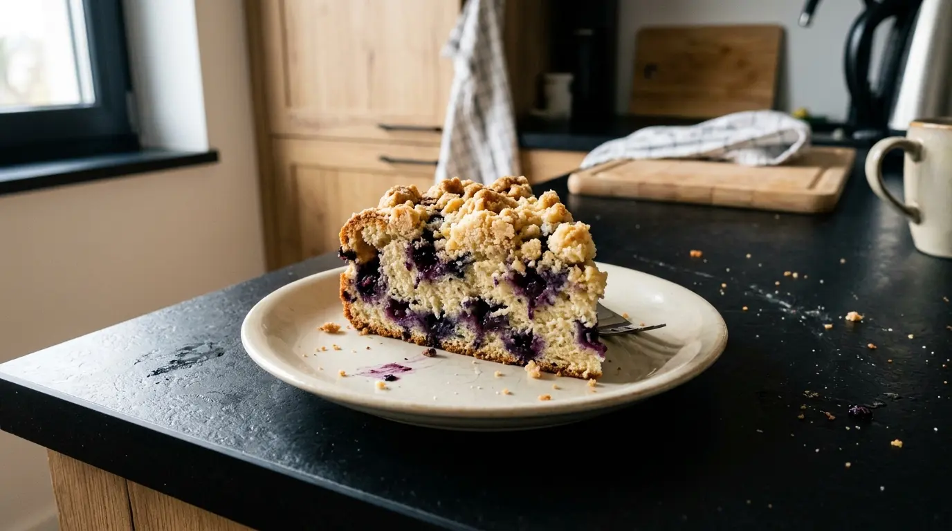 Bizcocho de levadura con arándanos y crumble