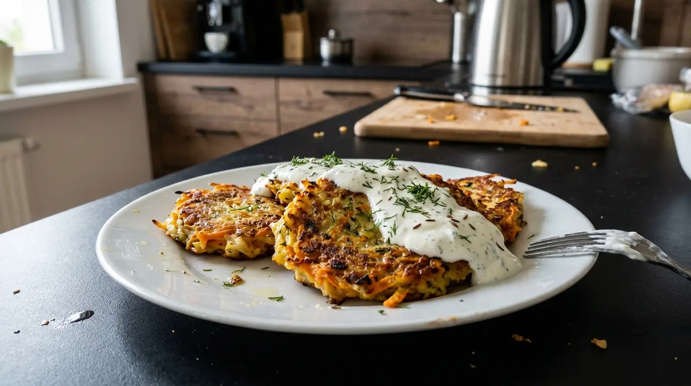 Placuszki ziemniaczano-marchewkowe z jogurtem czosnkowym